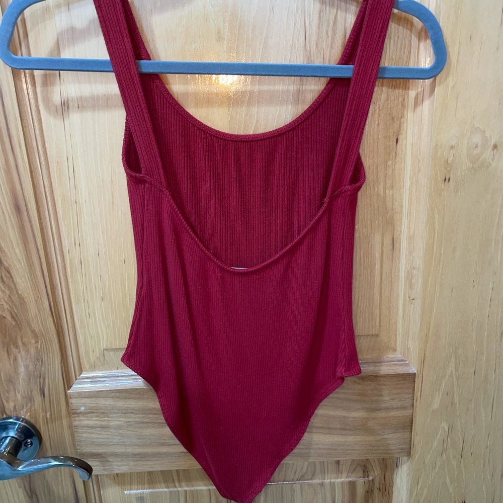 Red bodysuit, stretchy material